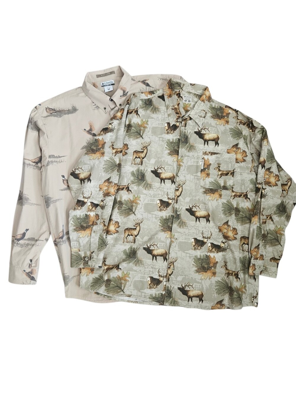 Bundle Of Two Columbia Duck/Elk Deer Hunting Print Shirts XXL Fall Hunting